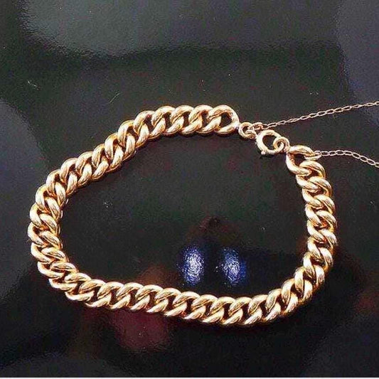 Vintage Rolled Gold Plate Link Bracelet with Safety Chain - Circa 1930's - 7 3/8"
