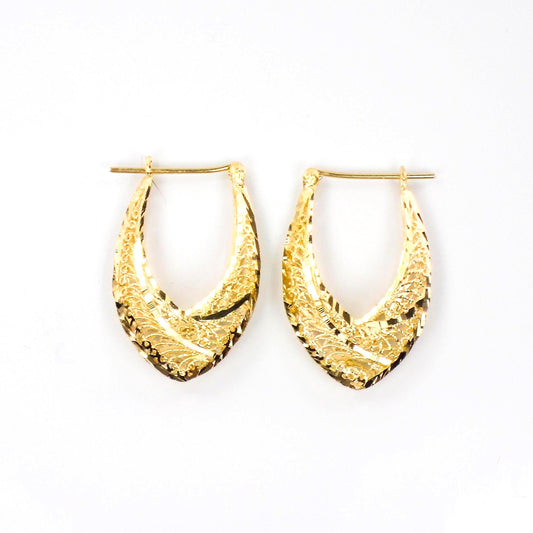 Vintage Solid 14k Yellow Gold Filigree Diamond Cut Hoop Earrings