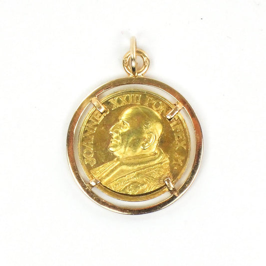 Vintage 18k Gold Pope John XXIII Medal Pendant: Catholic Religious Charm