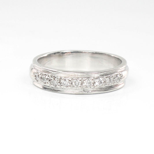 Vintage 14k White Gold Natural Diamond Wedding Band Stacking Ring Size 7