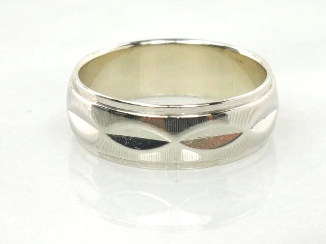 Vintage 14k White Gold Wedding Band - 6 MM Fancy Design, Size 6