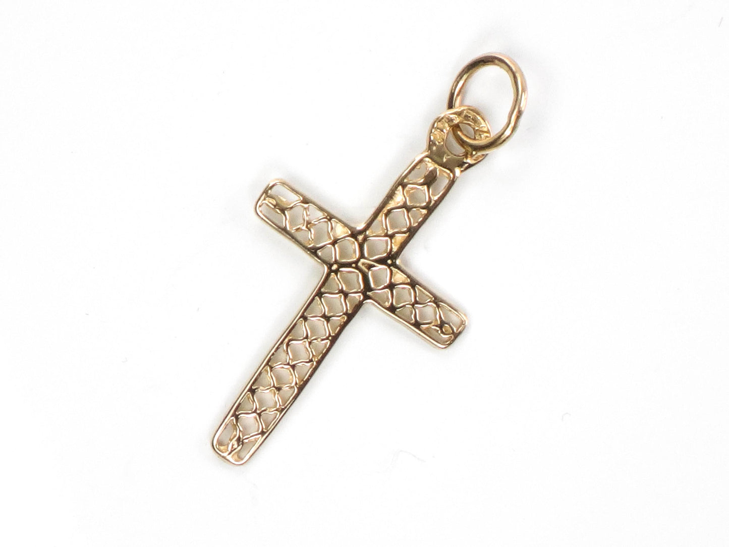 Solid 14k Yellow Gold Cross Pendant - Vintage Filigree Openwork Christian Religious Jewelry