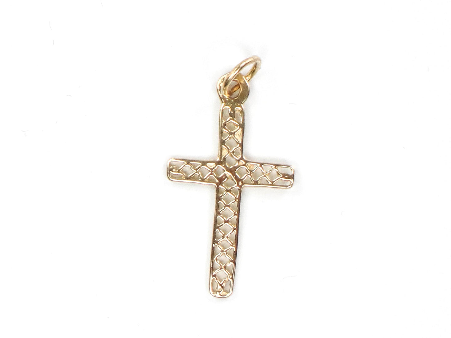 Solid 14k Yellow Gold Cross Pendant - Vintage Filigree Openwork Christian Religious Jewelry