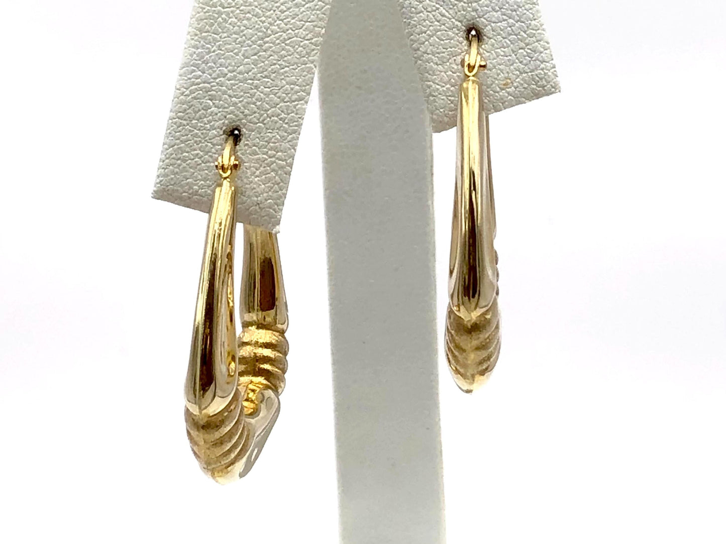 Yellow Gold Oval Hoop Earrings with Fancy Design - 14k Vintage Fine Jewelry
