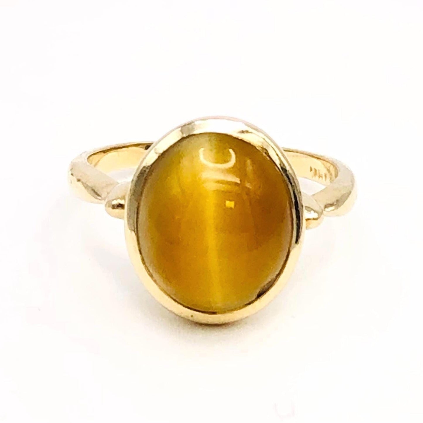 14k Yellow Gold Tiger Eye Ring - Vintage Natural Oval Shaped Gold Gemstone - Size 6 - Fine Jewelry