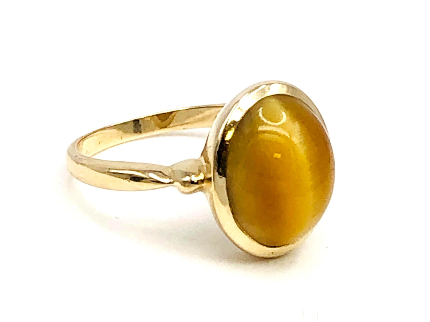 14k Yellow Gold Tiger Eye Ring - Vintage Natural Oval Shaped Gold Gemstone - Size 6 - Fine Jewelry