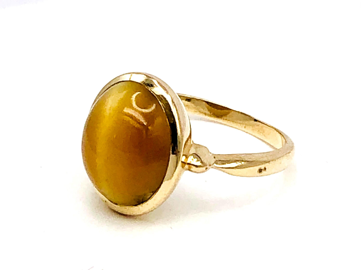 14k Yellow Gold Tiger Eye Ring - Vintage Natural Oval Shaped Gold Gemstone - Size 6 - Fine Jewelry