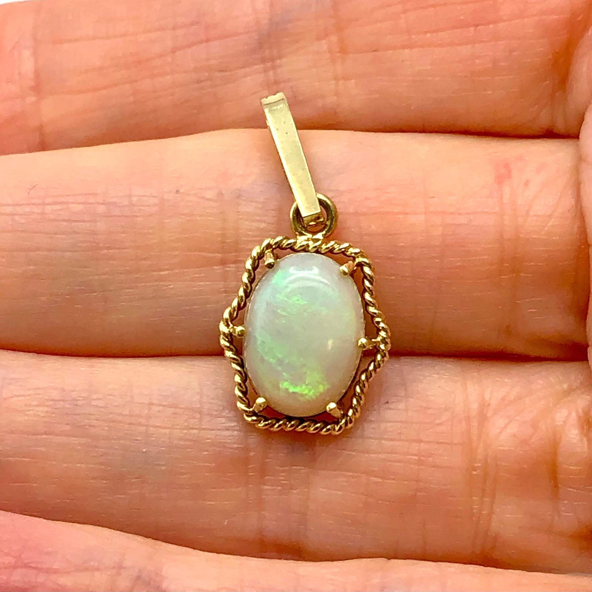 14k Yellow Gold Opal Pendant - Natural Gemstone - October Birthstone - Fine Vintage Jewelry