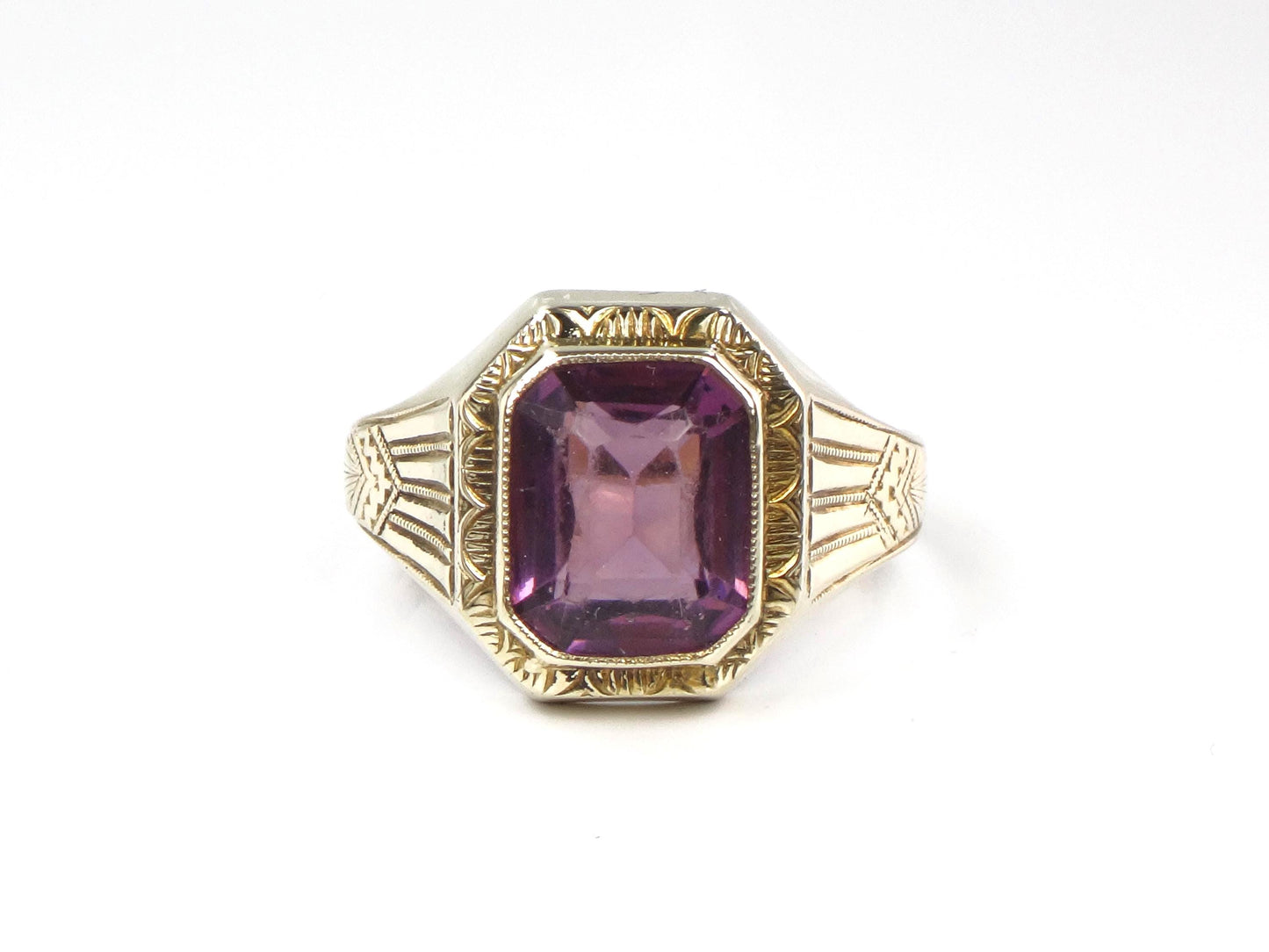 Vintage Art Deco 10k Gold Purple Glass Ring - Ostby Barton Size 8.25