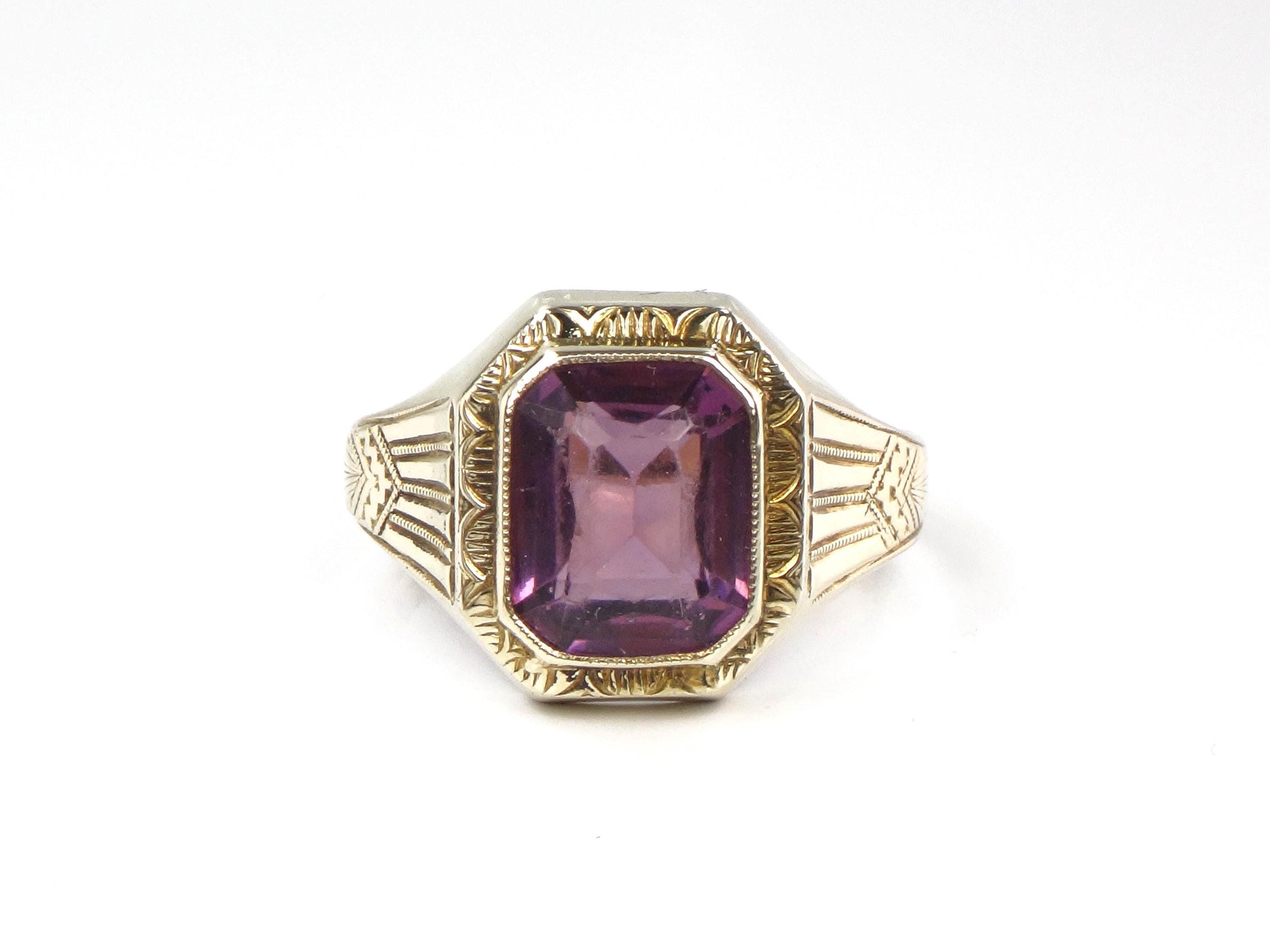 Vintage Art Deco 10k Gold Purple Glass Ring - Ostby Barton Size 8.25