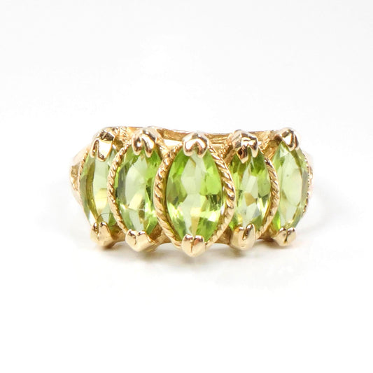 Vintage 14k Yellow Gold Marquise Peridot Ring Green August Birthstone Ring Size 8.25