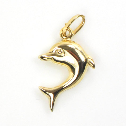 Vintage 14k Yellow Gold Puffed Dolphin Pendant: Nautical Charm