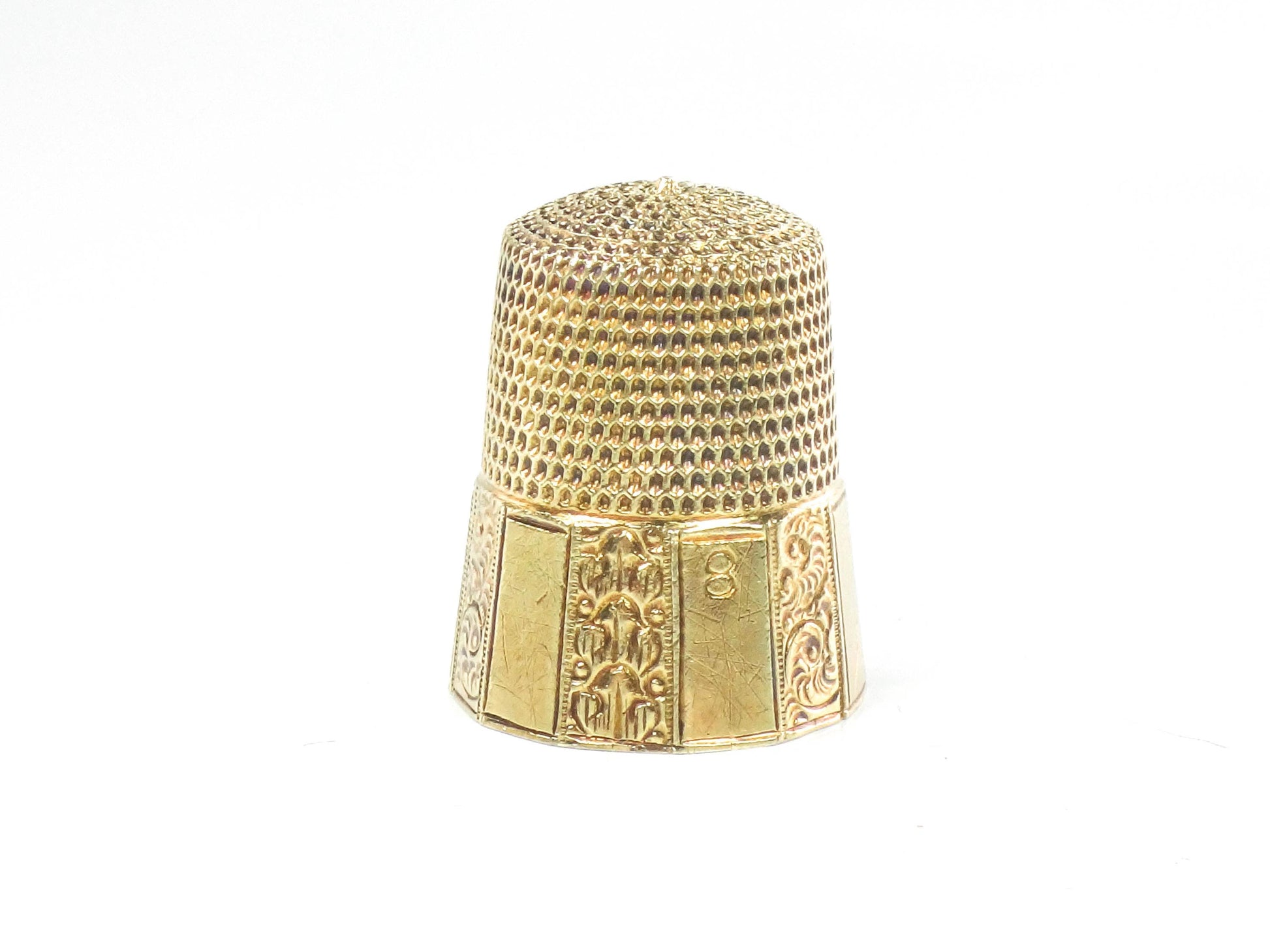 Vintage 14k Gold Thimble Simons Bros. Size 8 Sew Quilt Sewing Accessory with Monogram