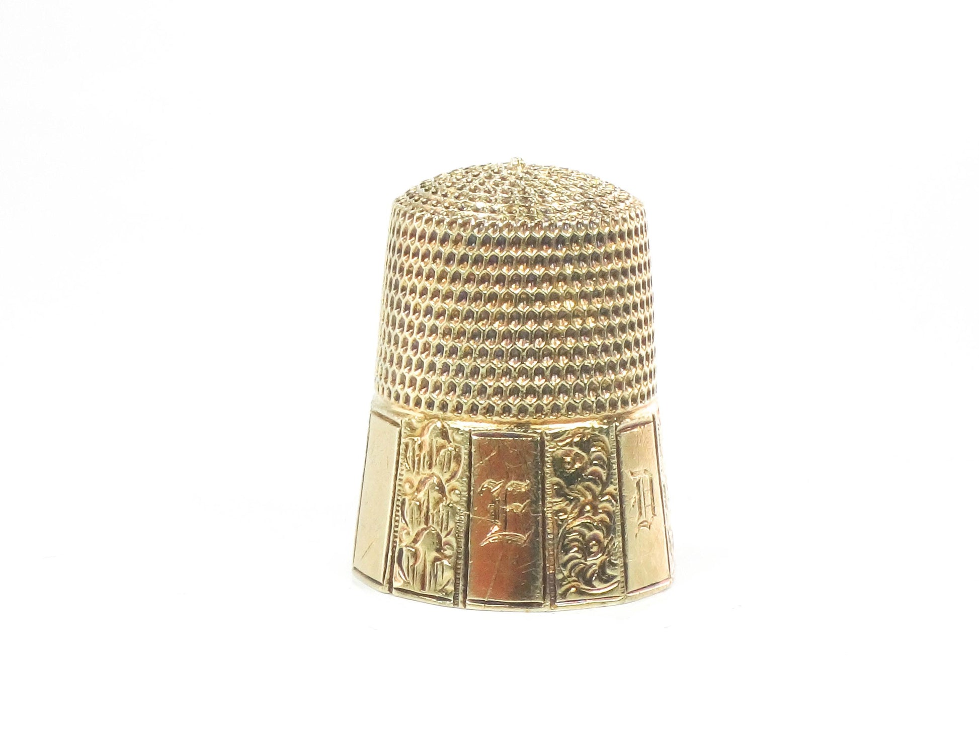 Vintage 14k Gold Thimble Simons Bros. Size 8 Sew Quilt Sewing Accessory with Monogram