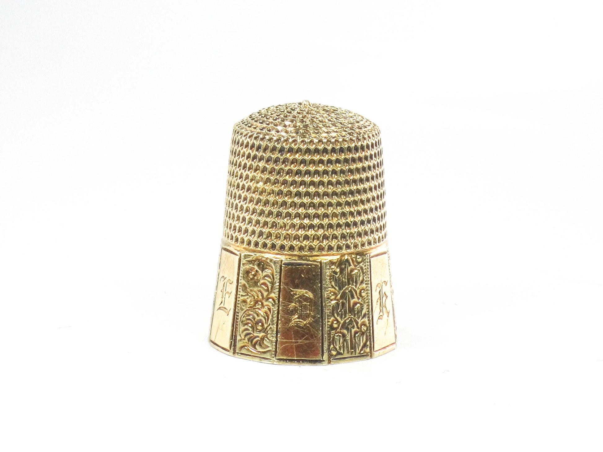 Vintage 14k Gold Thimble Simons Bros. Size 8 Sew Quilt Sewing Accessory with Monogram