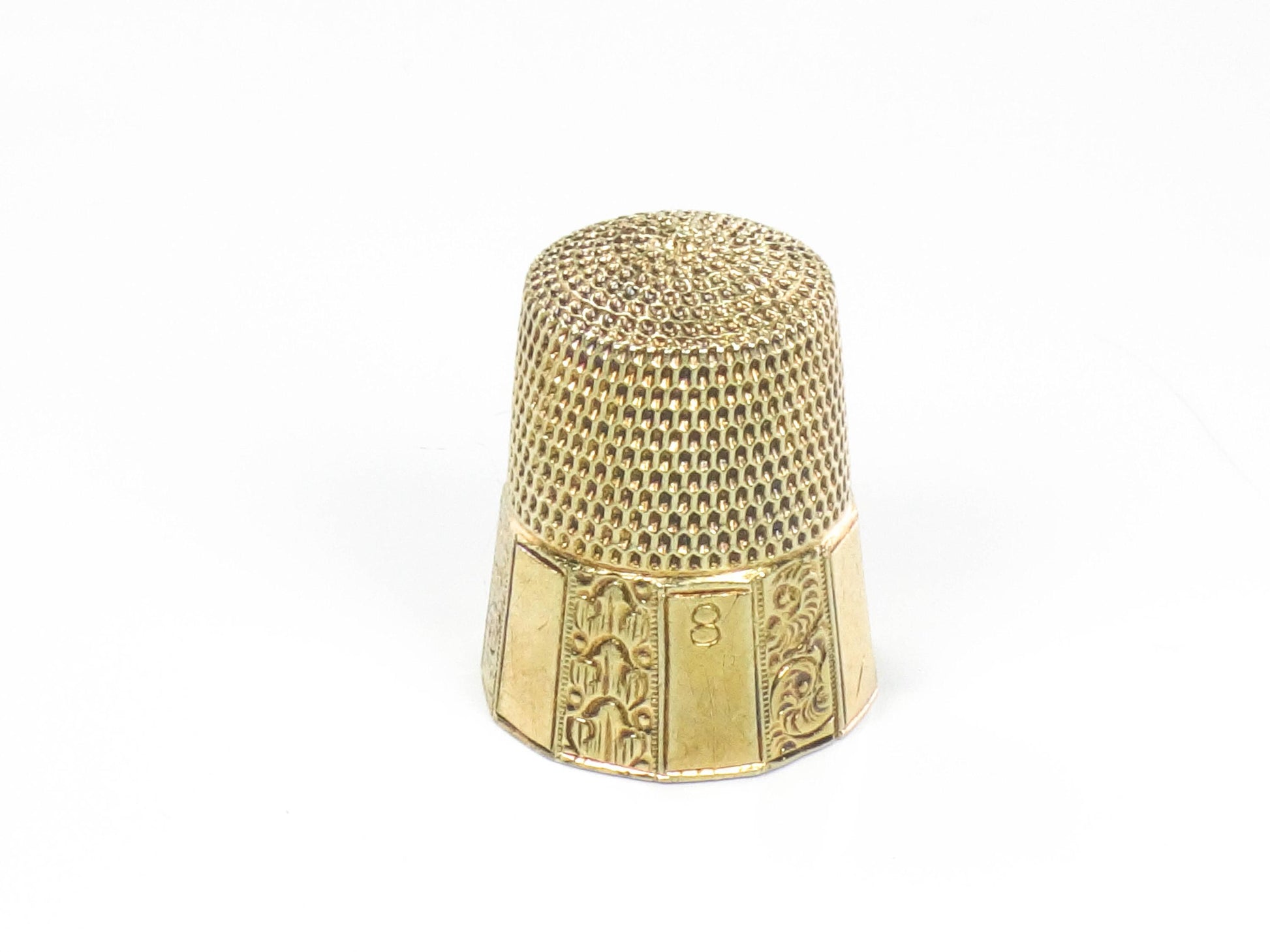 Vintage 14k Gold Thimble Simons Bros. Size 8 Sew Quilt Sewing Accessory with Monogram