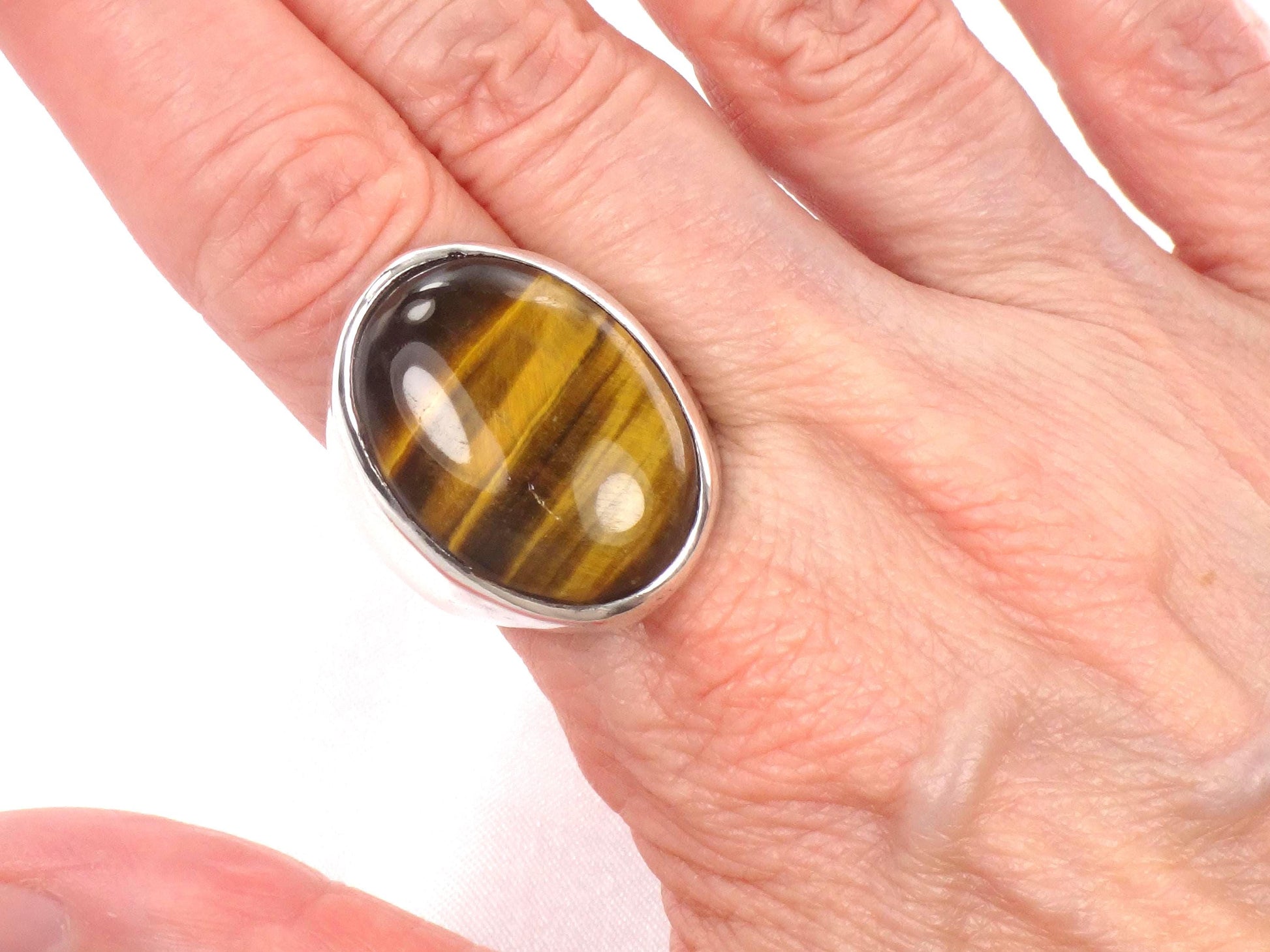 Vintage Men's Tiger's Eye Ring - Sterling Silver Brown Oval Stone - Circa 1970's - Size 9.25