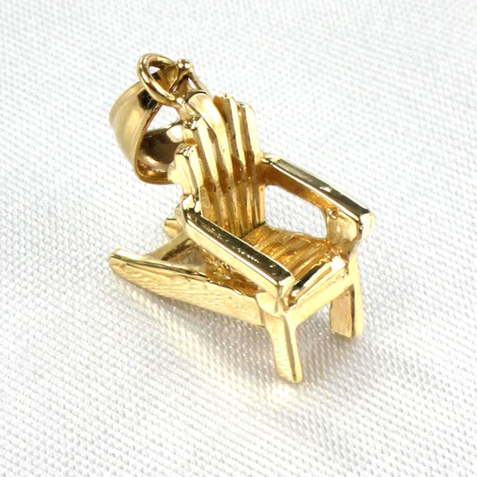 Vintage Solid 14k Yellow Gold Adirondack Chair Charm - 3-D Beach Chair Pendant