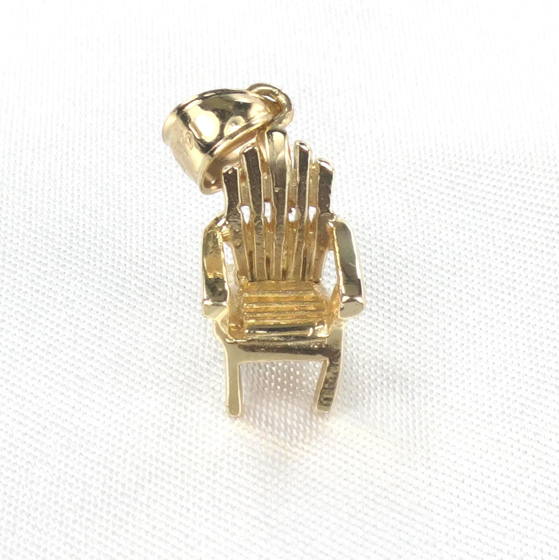 Vintage Solid 14k Yellow Gold Adirondack Chair Charm - 3-D Beach Chair Pendant