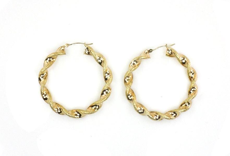 Vintage 14k Yellow Gold Twist Hoop Earrings - 1.75"