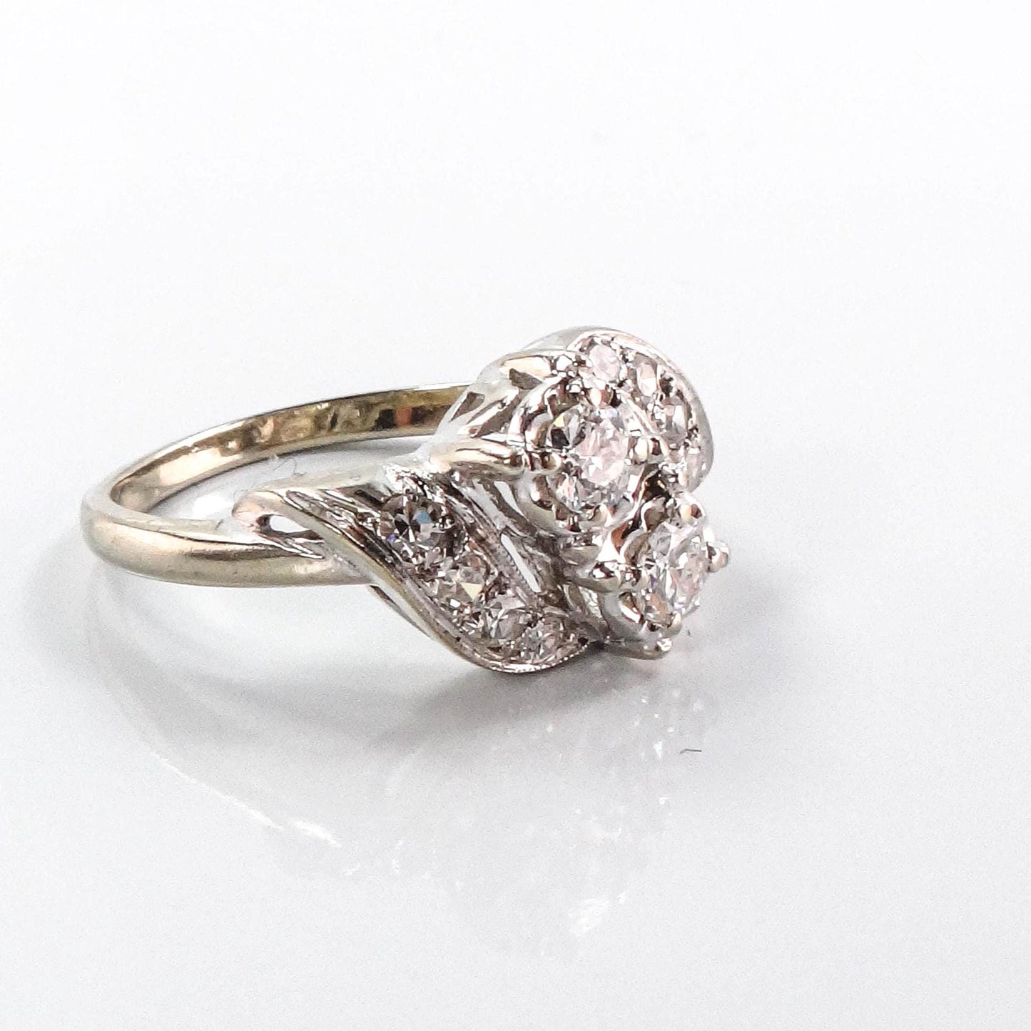 Toi et Moi Diamond Ring - 14k White Gold Natural Gems 3/4 Carat Total - Size 6 - Vintage Circa 1960's