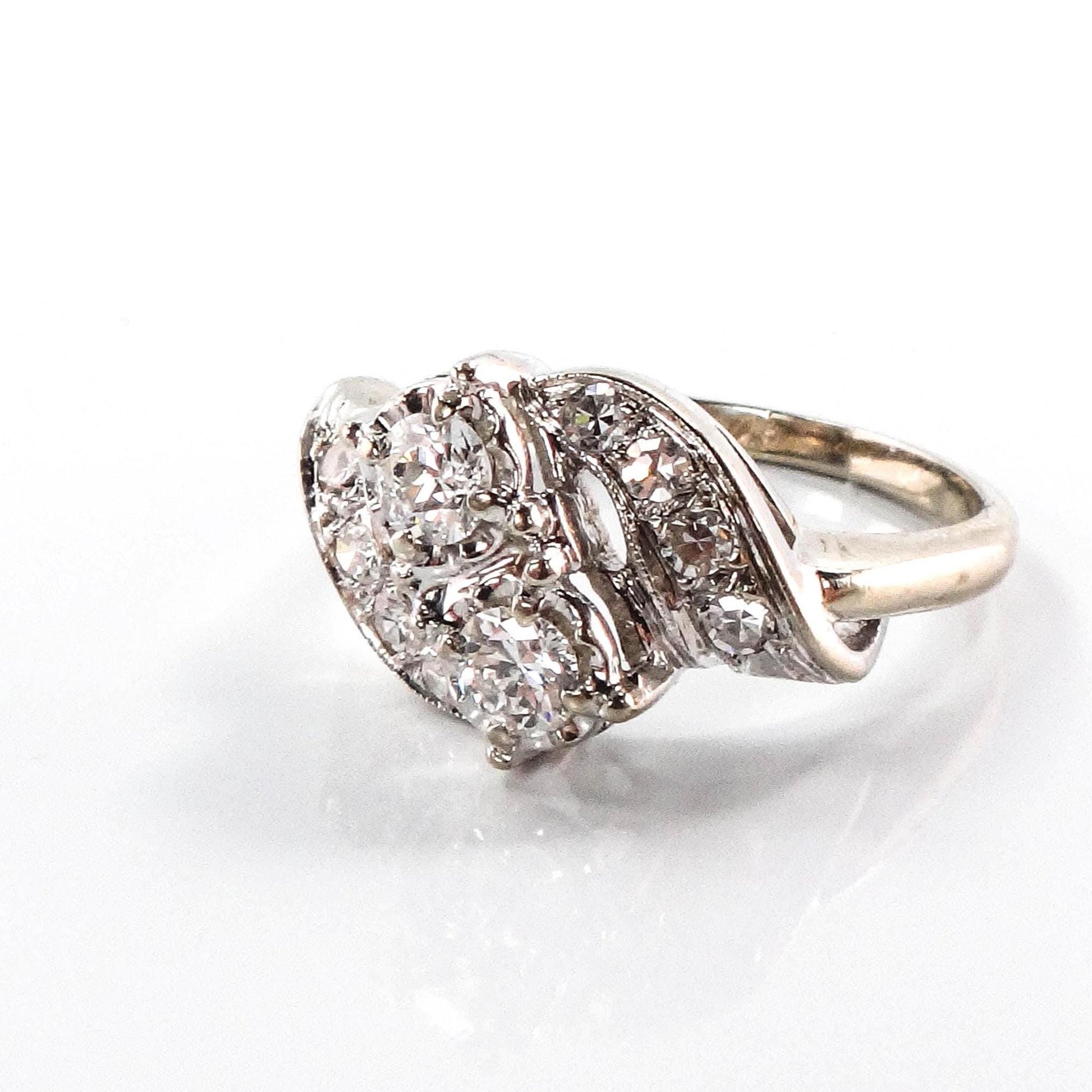 Vintage Toi et Moi Diamond Ring: 14k White Gold, 0.75 Carat, Size 6, 1960s
