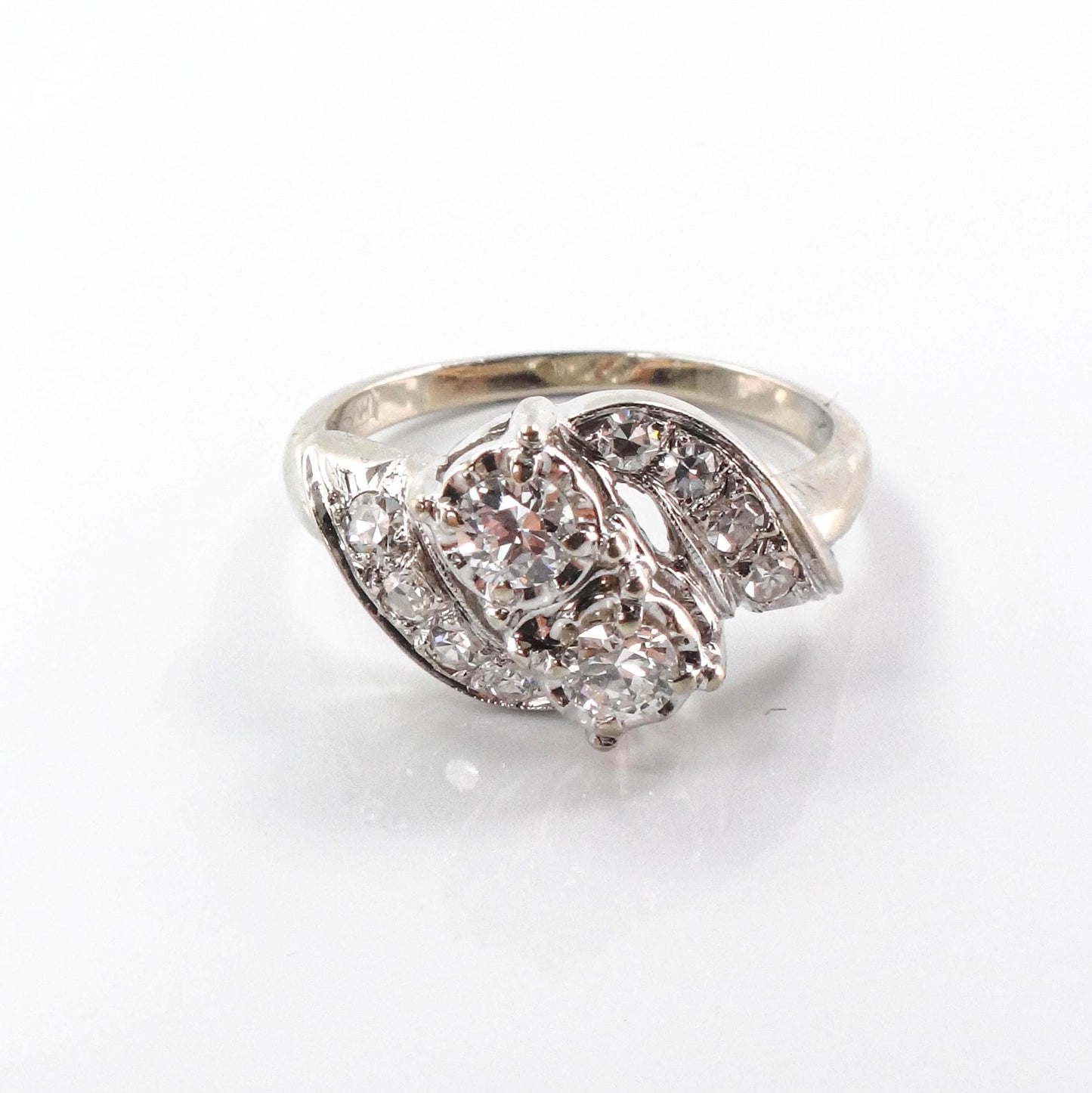Toi et Moi Diamond Ring - 14k White Gold Natural Gems 3/4 Carat Total - Size 6 - Vintage Circa 1960's