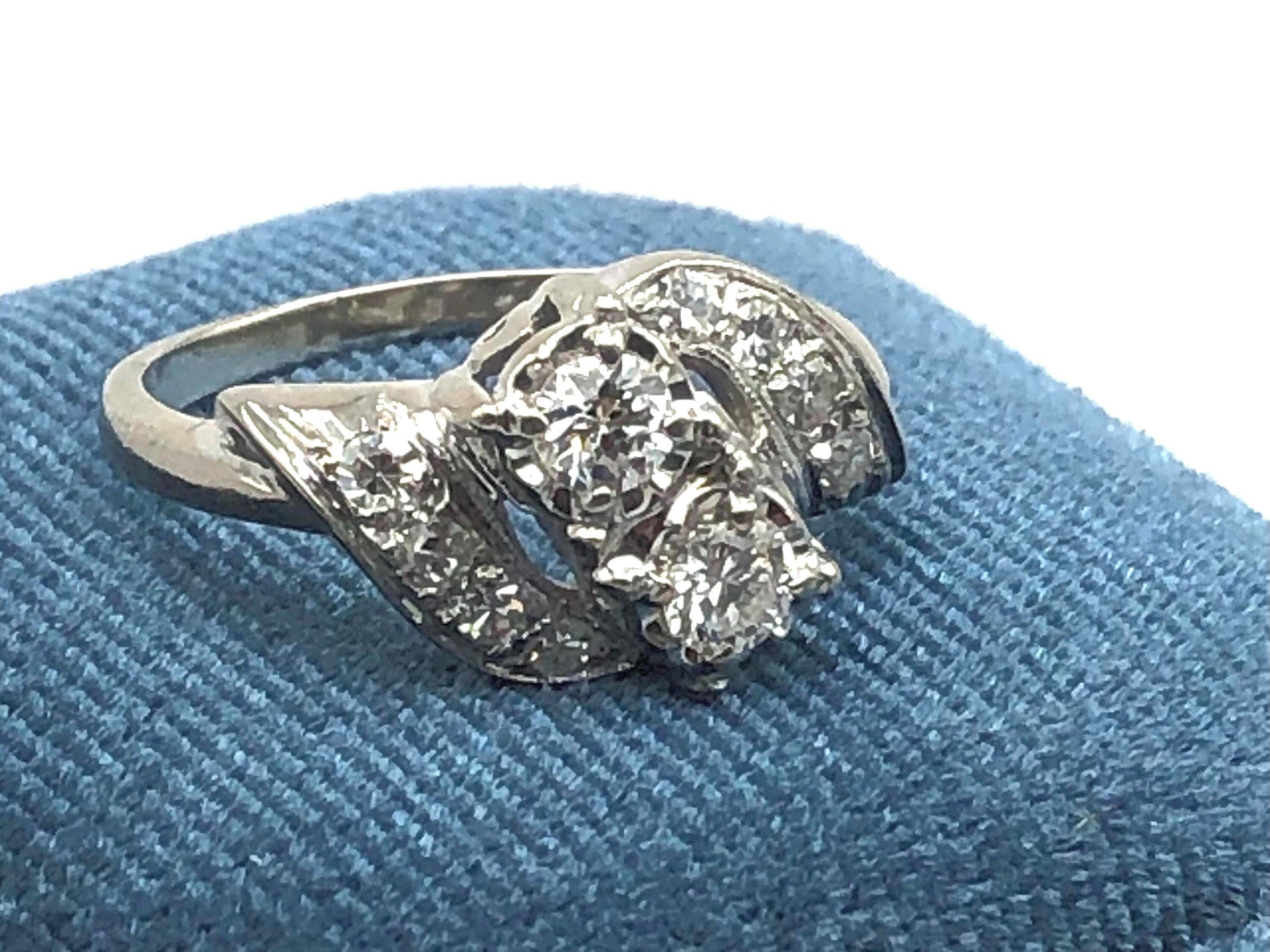 Toi et Moi Diamond Ring - 14k White Gold Natural Gems 3/4 Carat Total - Size 6 - Vintage Circa 1960's