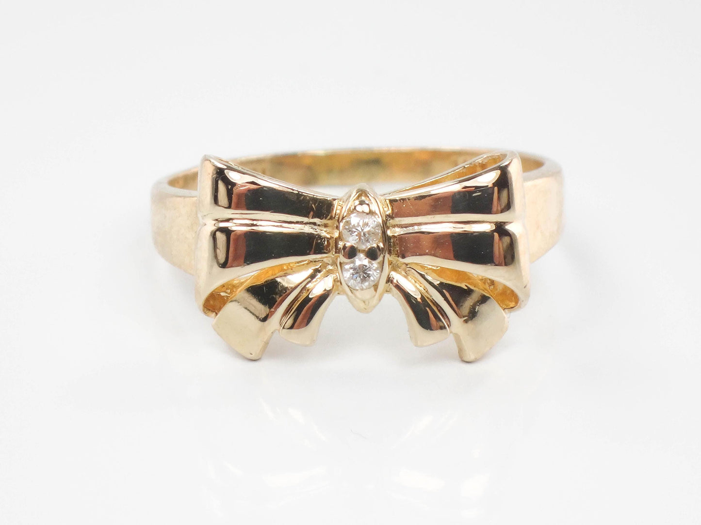 Vintage 14k Yellow Gold Diamond Bow Ring - Size 6.5