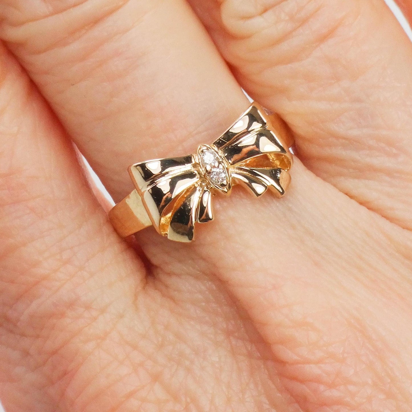14k Yellow Gold Diamond Bow Ring