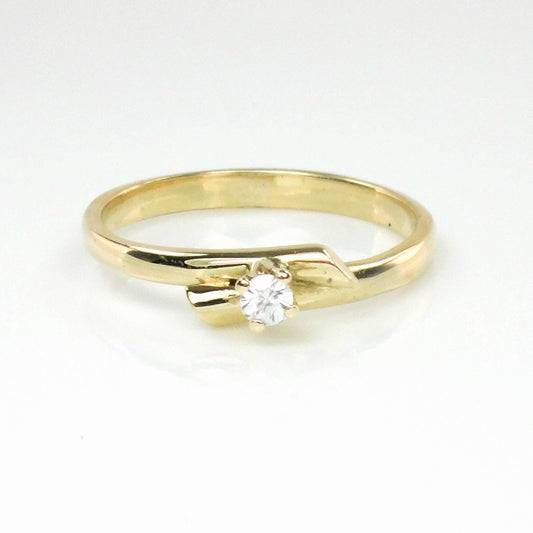 Vintage Thin 14k Yellow Gold Natural Diamond Ring, Everyday Stacking Ring, Size 5.75