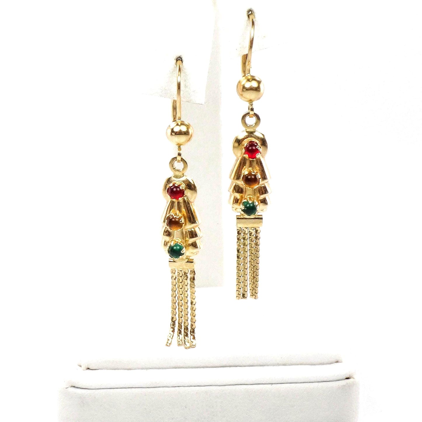 Vintage 14k Yellow Gold Fringe Dangle Earrings with Lever Backs