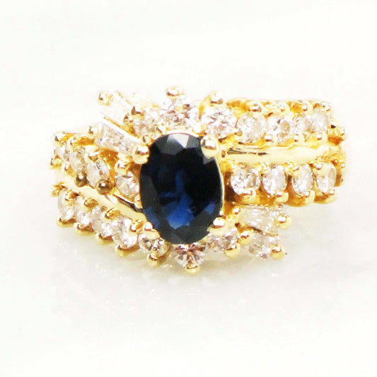 Vintage Blue Sapphire and Diamond Ring: 14k Yellow Gold September Birthstone, Size 5.5
