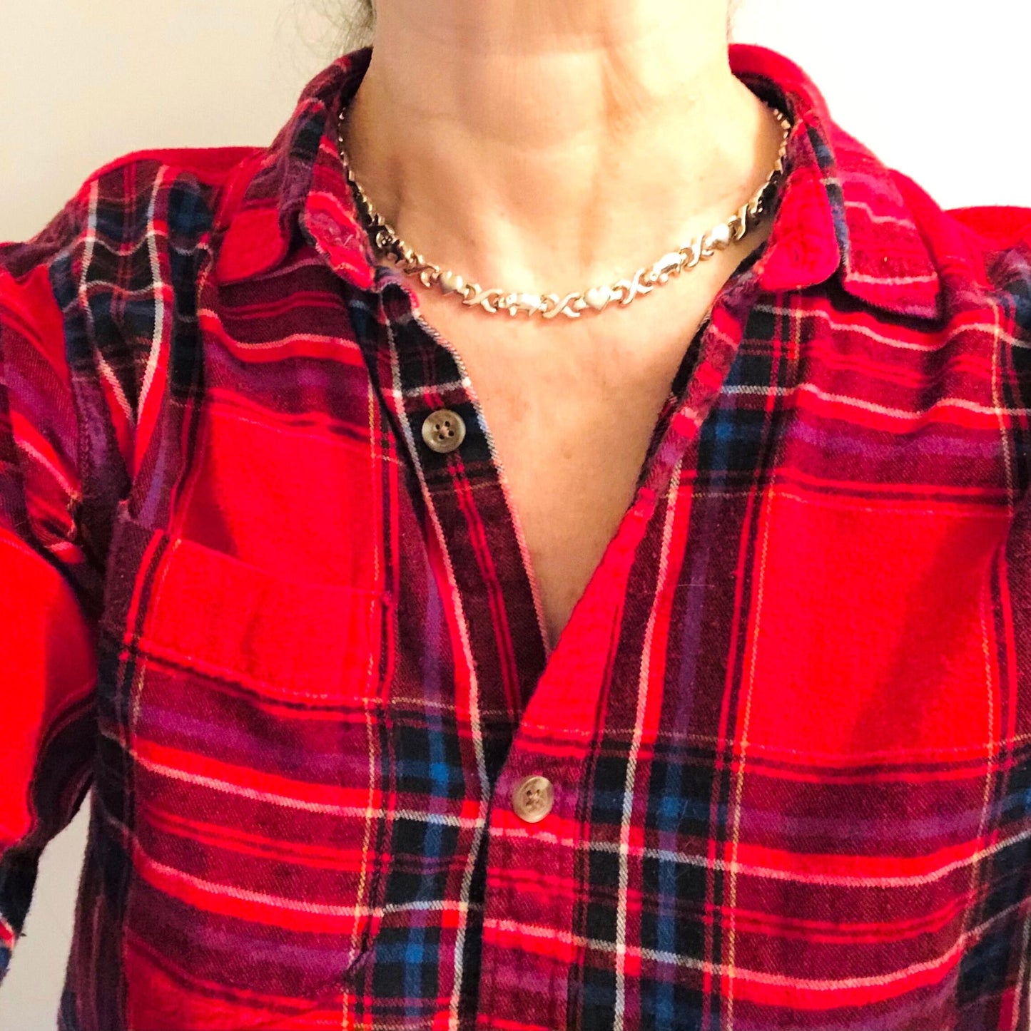 Vintage Sterling Silver Elephant Hearts XO Necklace: Good Luck, 17"