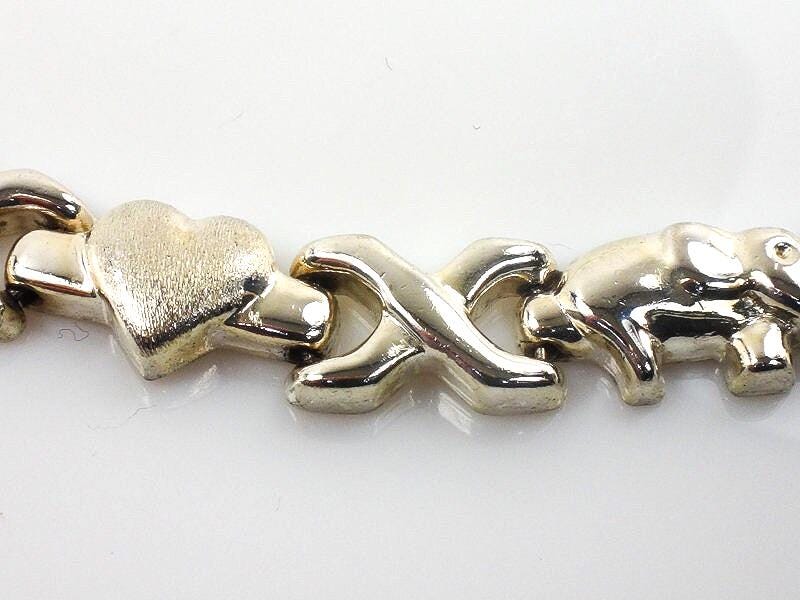 Vintage Sterling Silver Elephant Hearts XO Necklace: Good Luck, 17"