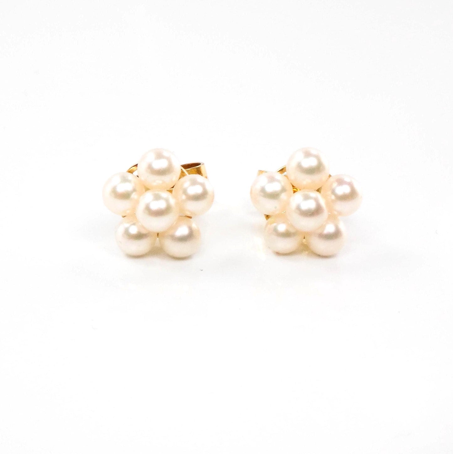 Vintage 14k Yellow Gold Pearl Daisy Earrings: June Birthstone Bridal Jewelry