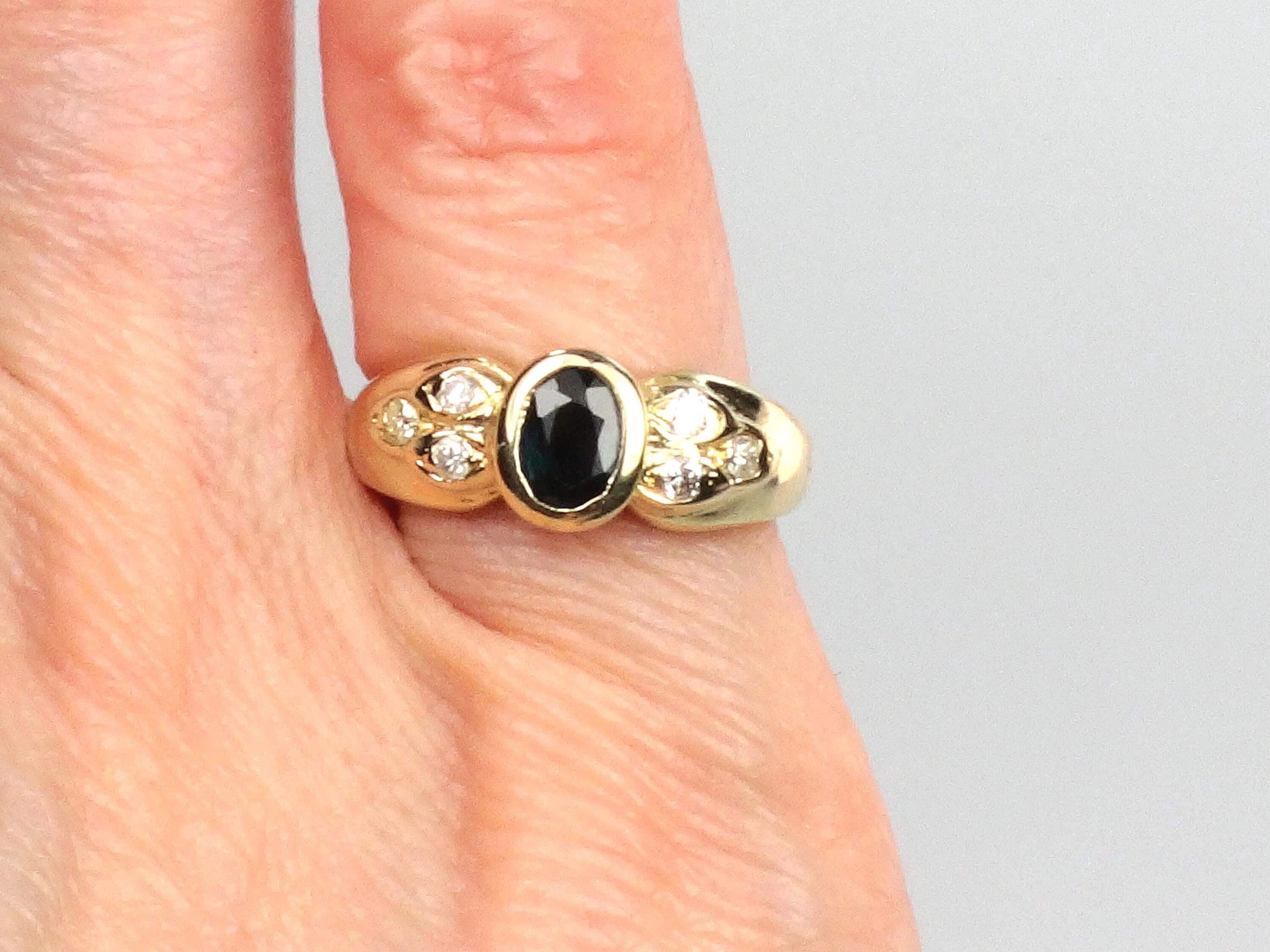 Sapphire Diamond Ring - Vintage 14k Yellow Gold September Birthstone Pinky Ring - Size 3.5