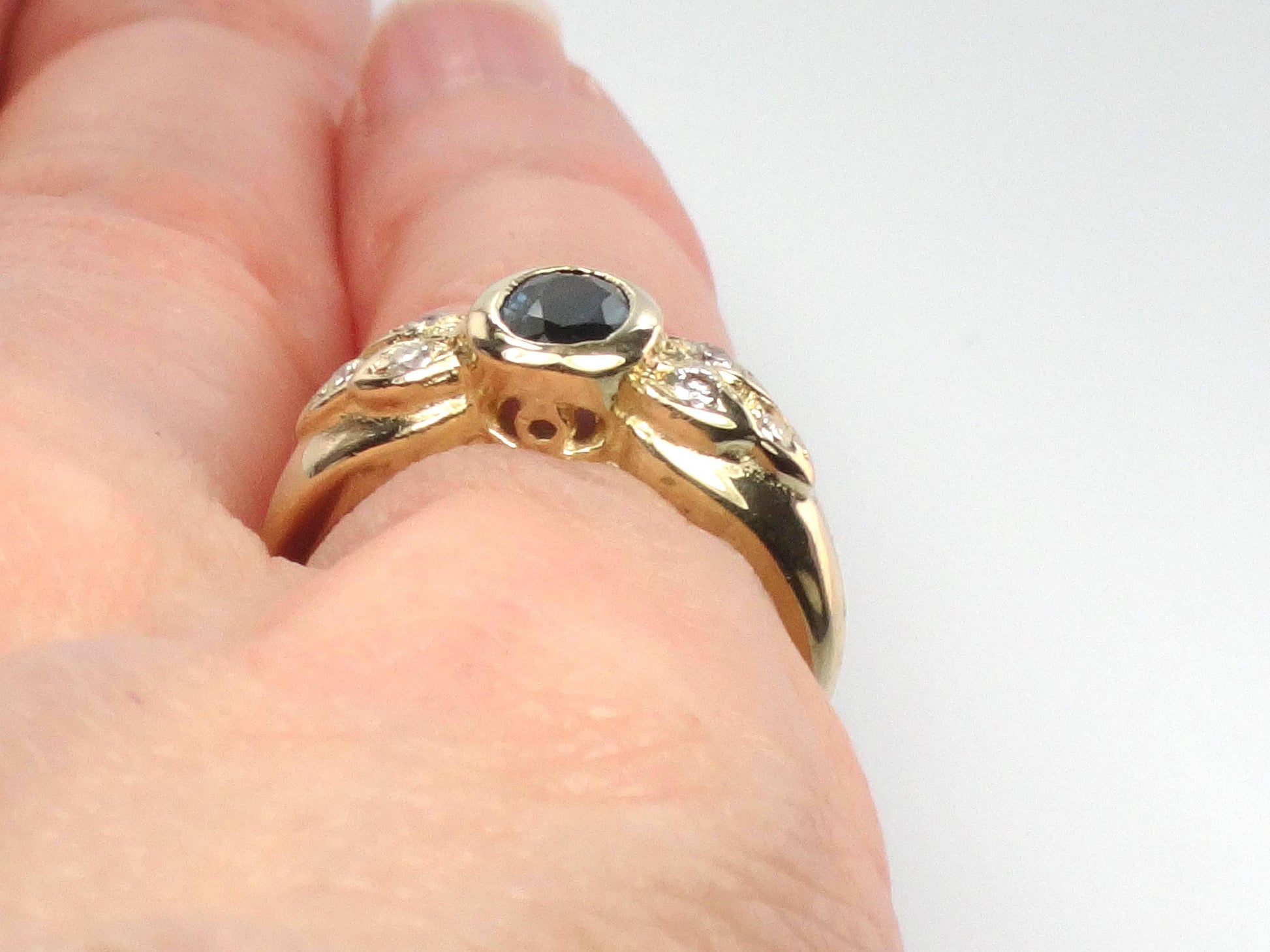 Sapphire Diamond Ring - Vintage 14k Yellow Gold September Birthstone Pinky Ring - Size 3.5