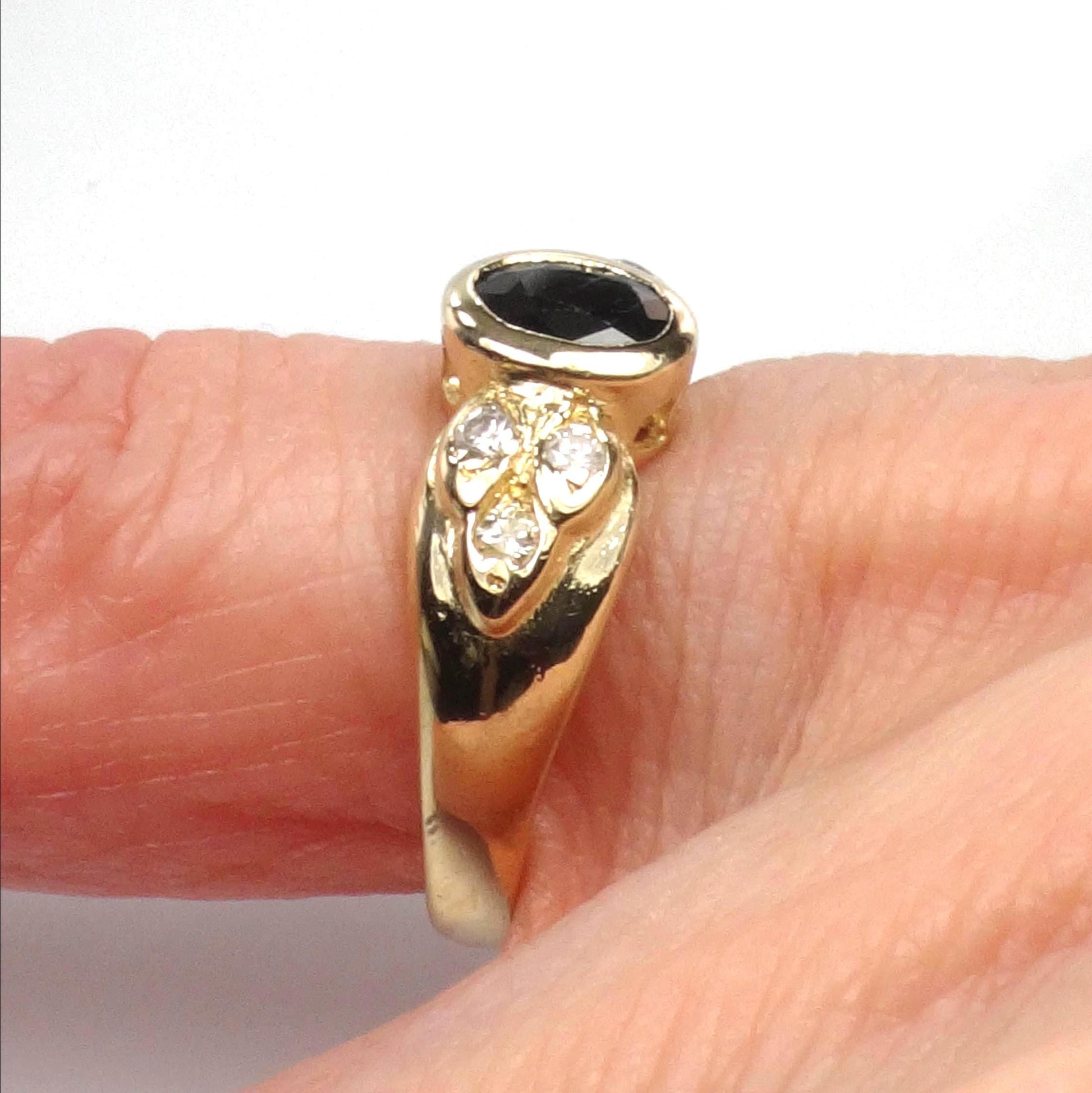 Sapphire Diamond Ring - Vintage 14k Yellow Gold September Birthstone Pinky Ring - Size 3.5