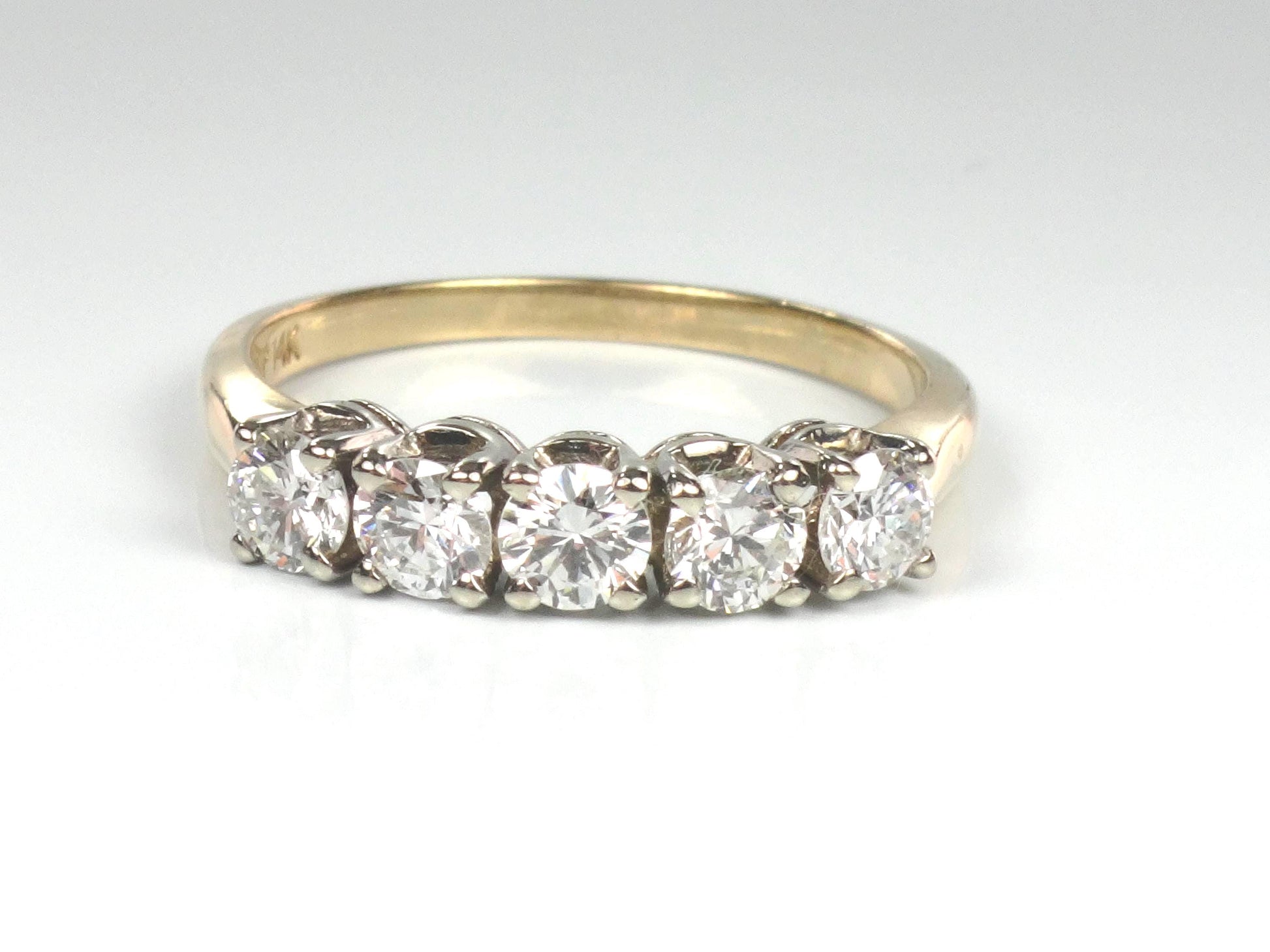 Vintage 14k Gold Diamond Wedding Band - Five Stone Ring, 1.0 CTS, Size 6.75