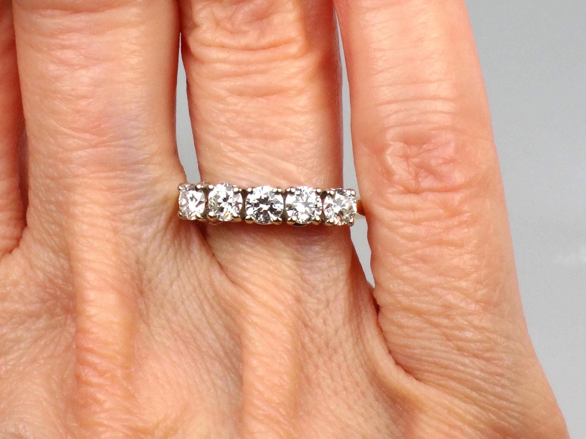 Vintage 14k Gold Diamond Wedding Band - Five Stone Ring, 1.0 CTS, Size 6.75