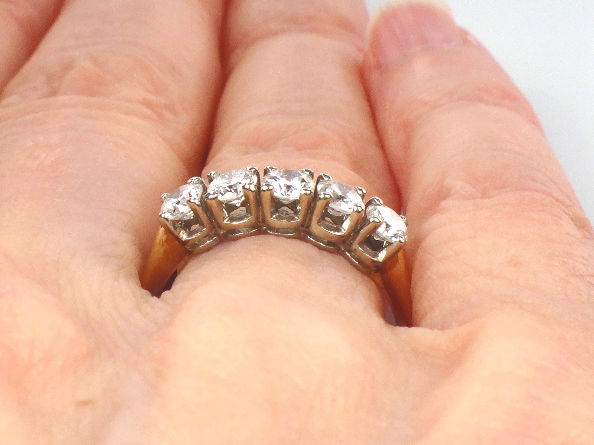 Vintage 14k Gold Diamond Wedding Band - Five Stone Ring, 1.0 CTS, Size 6.75