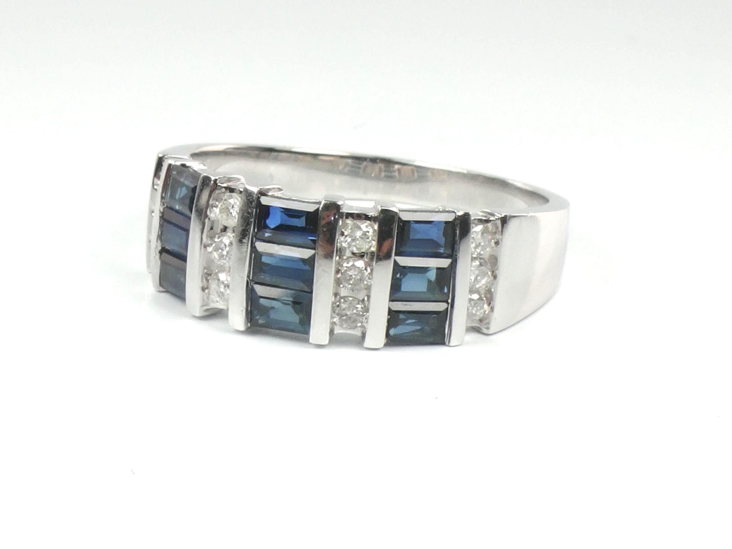 Vintage 14k White Gold Sapphire Diamond Ring: September Birthstone Wedding Band, Size 7.25