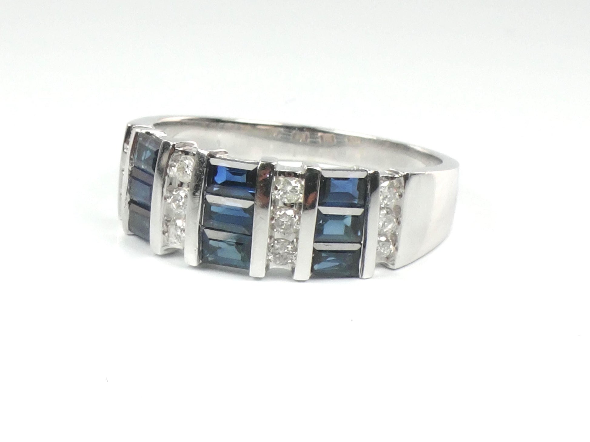 Vintage 14k White Gold Sapphire Diamond Ring: September Birthstone Wedding Band, Size 7.25