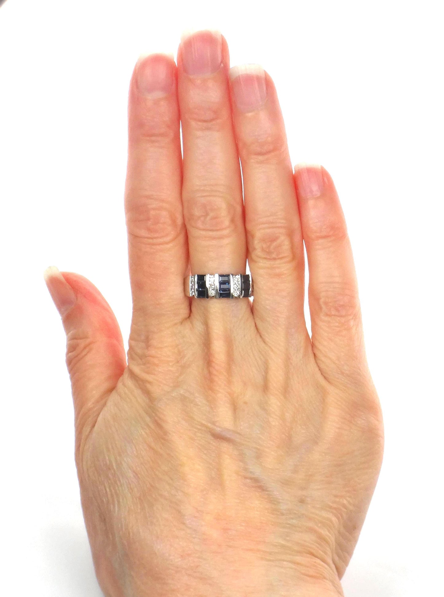 Vintage 14k White Gold Sapphire Diamond Ring: September Birthstone Wedding Band, Size 7.25