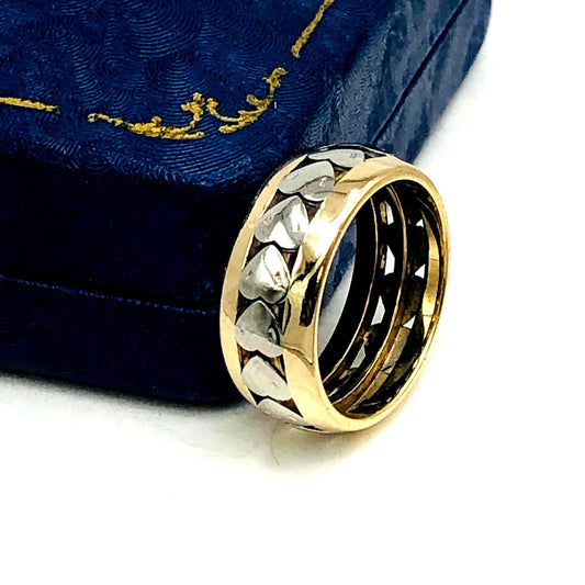 Vintage 14k Two-Tone Gold Hearts Wedding Band - 7.7 MM, Size 6.25