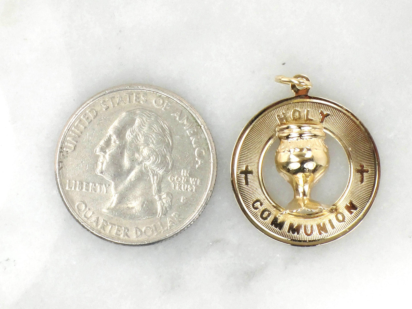 Vintage 14k Gold Holy Communion Medal Charm: Christian Pendant, 1970s