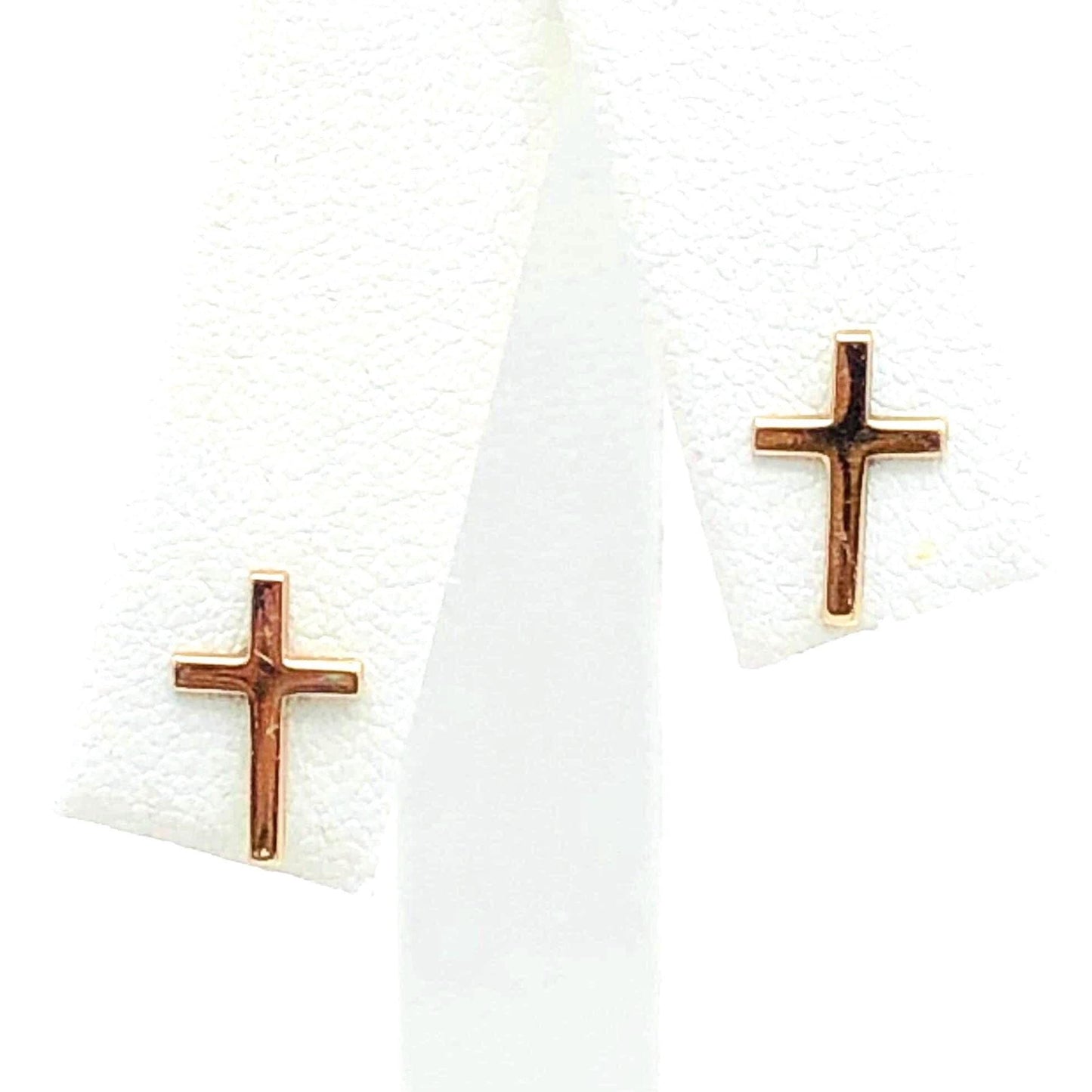 14k Yellow Gold Cross Earrings - Small Studs - Vintage Fine Jewelry
