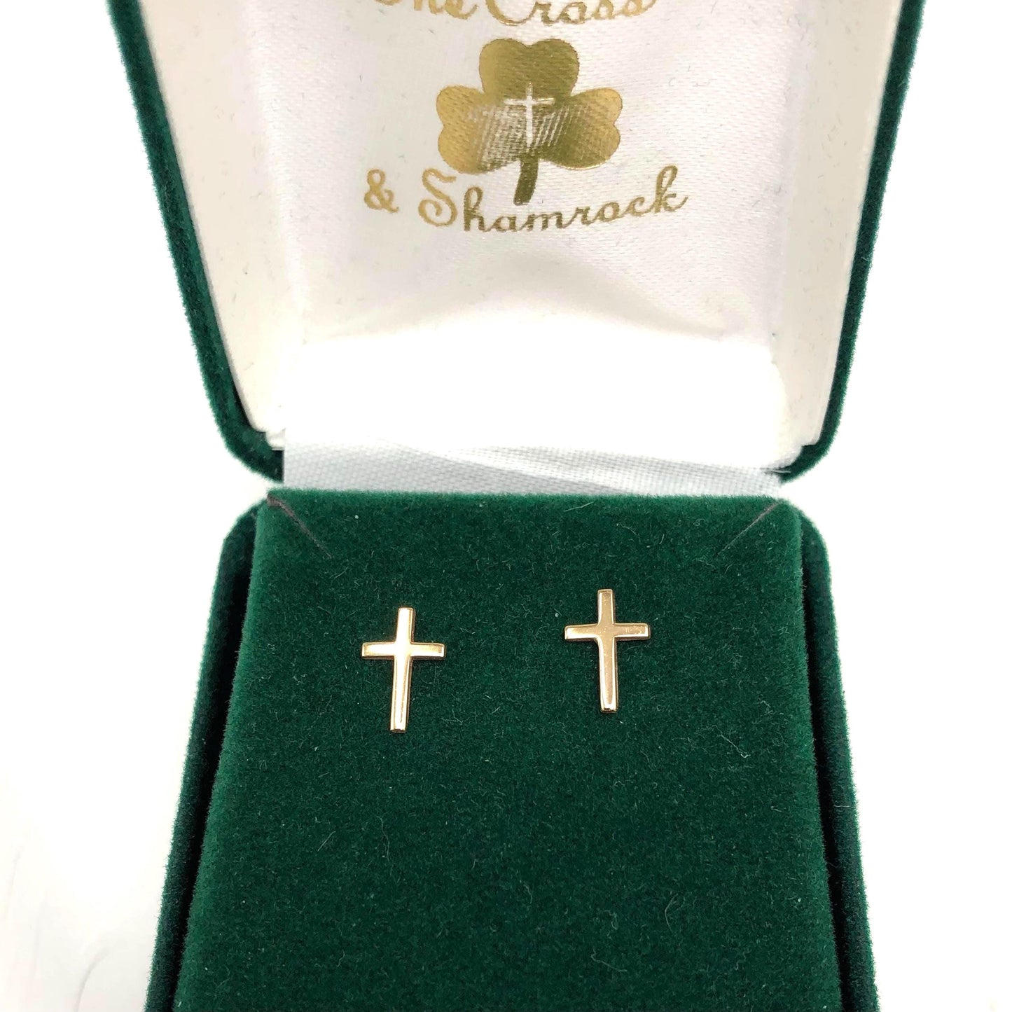 14k Yellow Gold Cross Earrings - Small Studs - Vintage Fine Jewelry