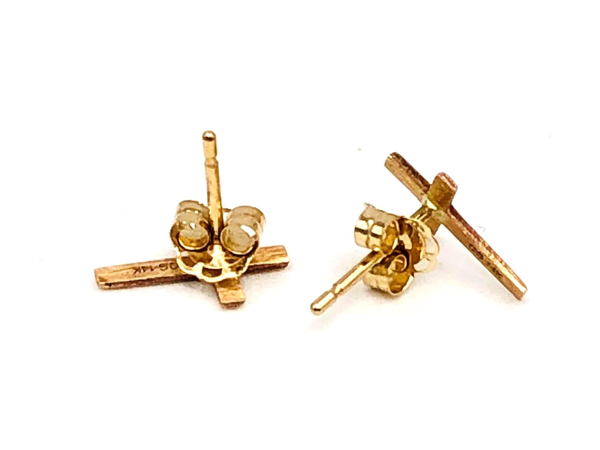 14k Yellow Gold Cross Earrings - Small Studs - Vintage Fine Jewelry